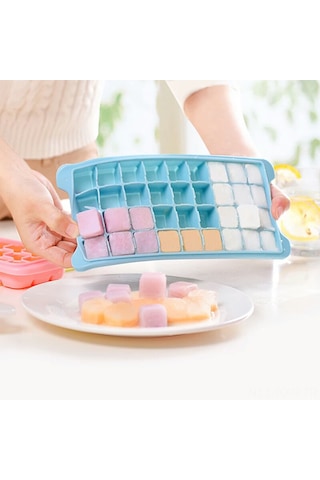 Kosona Güvenli Silikon Ve Pp Malzeme 36 Hücrelü Buzluk, Ev Ve Bar Kullanıma Uygun Kapaklı Buz Formu Mavi Çok Renkli