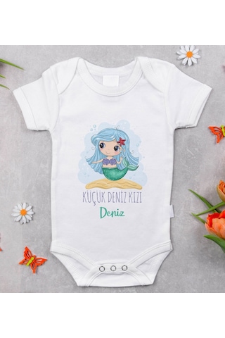 Bitmeyenkartus Bk Kids Isimli Küçük Deniz Kızı Tasarımlı Bebek Body Zıbın - Mode Beyaz