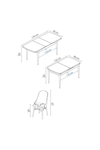 Sar Pakete Almira Serisi, Beyaz Mermer Desen 80x132 Açılabilir Mdf Mutfak Masası Takımı 4 Adet Sandalye Siyah