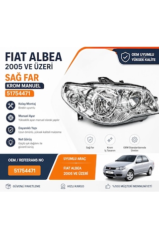 Fıat Albea 2005 Ve Üzeri Sağ Far Krom Manuel 51754471