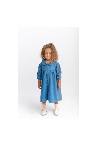 Oliventhekid Bebe Yaka Önden Düğmeli Kız Çocuk Kot Elbise Mavi Mavi
