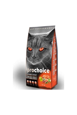 Prochoice Pro 33 Sterilised Somonlu ve Karidesli Kısırlaştırılmış Yetişkin Kedi Maması 15 KG