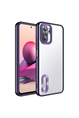 Xiaomi Redmi Note 10s Kılıf Kamera Korumalı Logo Gösteren Zore Omega Kapak Derin Mor
