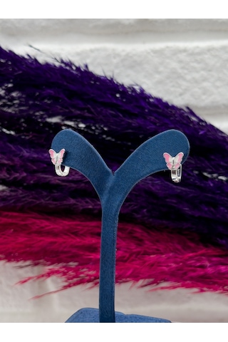 925 Ayar Gümüş Mineli Kelebek Tasarım Zarif Kız Çocuk Küpesi Gümüş