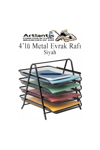 4 Lü Metal Evrak Rafı Siyah 1 Paket Masaüstü A4 Dosya Düzenleyici Kağıt Tepsisi Metal Çelik Fileli Dört Katlı Hareketli Siyah