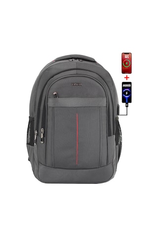 Dada 01 Gri Laptop Sırt Çantası 15,6 İnç Usb Type-c Şarj Aparatı Darbe Emici Koruma