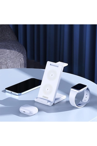 Duzzona 15w Katlanır 3 İn 1 Telefon Kulaklık Saat Kablosuz Şarj