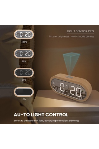 Gajeena Ahtapot Ahşap Led Saat, Dışarıdaki Sıcaklığı Gösterir, Otomatik Işık Algılama, İki Alarm, Usb Telefon Şarjı, Zx1003a, Pil Yok