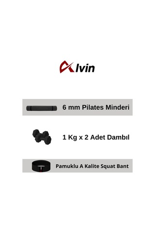 6 Mm Pilates Minderi + 2 Adet 1 Kg Dambıl + Pamuklu A Kalite Squat Bandı Fitness Egzersiz Seti Siyah