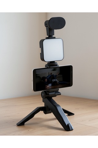 Telefon Tutucu Youtuber Video Kayıt Mikrofonlu Işıklı Standart