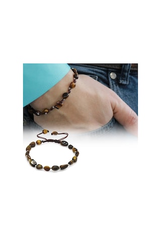 Makrome Örgülü Naturel Kesim Kaplangözü Doğaltaş Erkek Bileklik Siyah