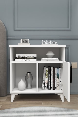 Melina Tek Kapaklı 2 Raflı Bölmeli Komodin & Şifonyer Yatak Odası Başucu Düzenleyici Komidin - Beyaz