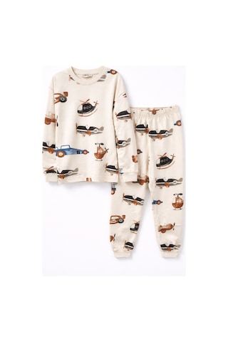 Mini Stella Kids Uçak Desenli Erkek Çocuk Pijama Takımı Bej