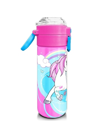 Coral High Kız Çocuk İçin 500 Ml'lik Paslanmaz Çelik Termos/suluk - Mavi Neon Pembe Unicorn Desenli Çok Renkli