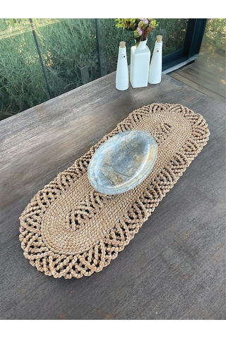 1 Adet Hasır Görünümlü Dekoratif Runner Leke Tutmaz Natural Kahverengi