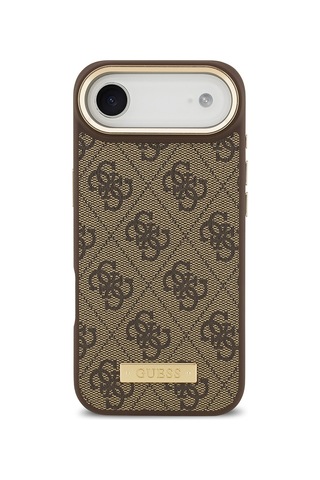 Apple Uyumlu iPhone 17 Air Kılıf Guess Lisanslı M-safeli 4g Desen Pu Metal Plaka Klasik Logolu Kahverengi Kahverengi