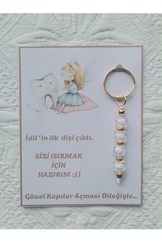 24 Adet Kişiye Özel İlk Dişim Çıktı,diş Mevlidi, Diş Buğdayı Dağıtmalık Beyaz Anahtarlık Hediyelik