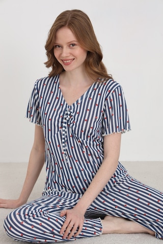 Elitol Jakarlı Viskon Bağlamalı Kadın Pijama Takımı Desenli-5