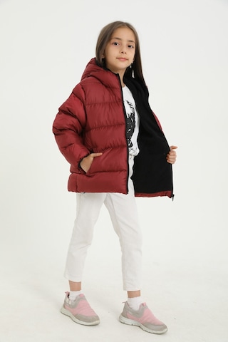 Kız Çocuk Bordo İçi Polarlı Kapüşonlu Su Geçirmez Rüzgara Dayanıklı Cepli Şişme Kışlık Mont Bordo
