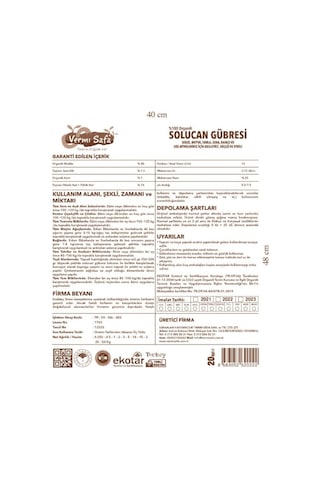 %100 Organik Vermisafa Katı Solucan Gübresi 20 KG Lamine Çuvallı
