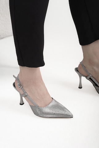 Stilbagshoes Jewel Arka Açık Kadın Topuklu Ayakkabı Platin PLATIN