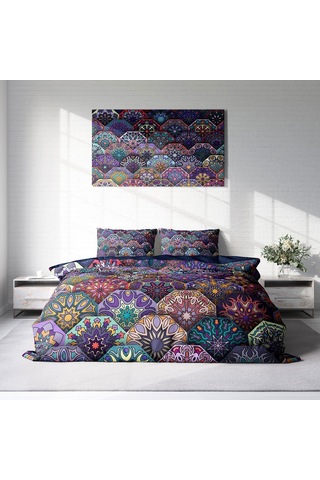 Monohome Ethnic Purple 3D Pamuk Saten Çift Kişilik Nevresim Takım