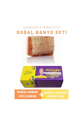 Tala Kabak Lifli Sabun & Ruşur Taşı 6 Adet Doğal Banyo Seti Arındırıcı Temizleyici