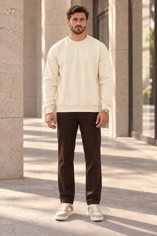 Polo State Erkek Bisiklet Yaka Oversize Dikiş Detaylı Basic Sweatshirt - Ekru