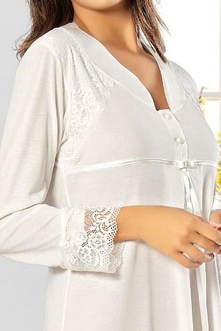 Xses 2550 Kadın Uzun Kollu Hamile Lohusa Gecelik-ekru