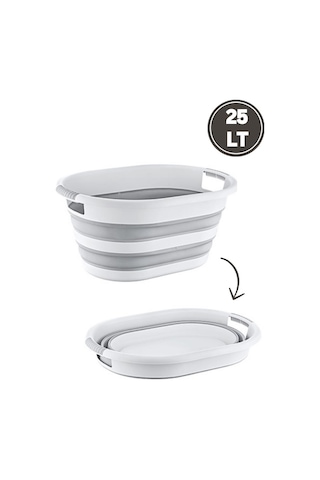 Flora 25 Litre Katlanır Sepet, Akordiyon Katlanır Çamaşır Selesi Oyuncak Kutusu Organizer 25lt Beyaz - Gri