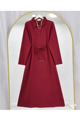 Lovie Moda Kadın Polo Yaka Bağcıklı Elbise -kırmızı