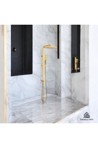 İsaoğlu Yapı Gold Duş Sistemi Kare Premium Banyo Bataryası Dahil Gold Yağmurlama Gold