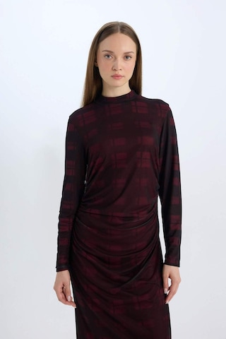 DeFacto Regular Fit Yarım Balıkçı Yaka Desenli Uzun Kollu Maxi Tül Elbise E1959AX24WNBR115 Bordo