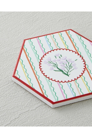 English Home Floral Stripe Seramik Bardak Altlığı 11 Cm Renkli Çok Renkli