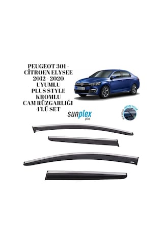 Peugeot 301 - Citroen Elysee 2012 2013 2014 2015 2016 2017 2018 2019 2020 Uyumlu Plus Style Kromlu Cam Rüzgarlığı 4 Parça Sunplex