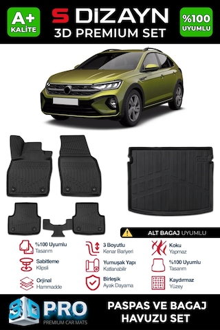 S-dizayn Vw Taigo 3d Pro Havuzlu Paspas Ve Alt Bagaj Havuzu Seti 2'li Set 2020 Üzeri A+ Kalite