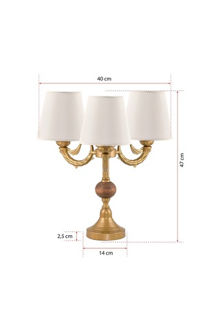 Üçlü Şamdan Masa Lambası Abajur Eskitme Krem Rengi Şapkalı Eskitme