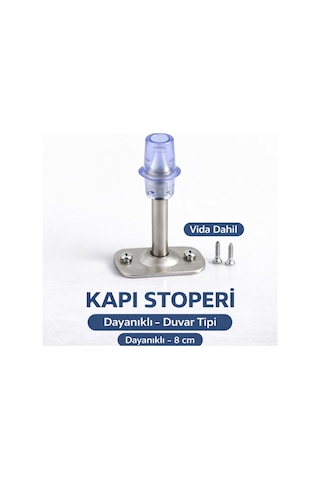 Kapı Arkası Kolu Stoperi Metal Gövde Şeffaf Uç 8 Cm Duvar Tipi Vida Dahil