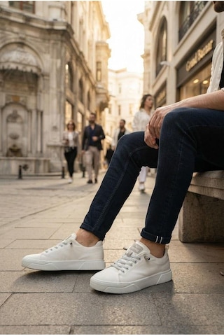 Fort Noka North Rahat Lastik Bağcıklı Sneaker Keten Erkek Ayakkabı Beyaz