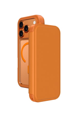 Apple Uyumlu iPhone 17 Pro Max Pu Kartlıklı Kapaklı Amazingthing Glamour Foilo Serisi Kılıf Turuncu Turuncu