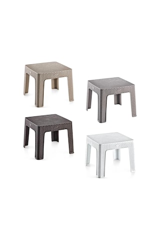 4 Adet Monoblok Rattan Sehpa Bahçe Balkon Şezlong Sehpası Beyaz
