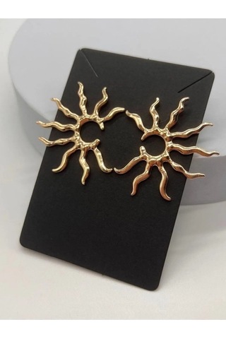 Güneş Figürlü Gold Renk Küpe Gold