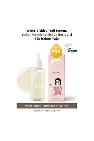 Midha Rice Facial Yoğun Nemlendirici ve Besleyici Pirinç Kepeği Yağı İçerikli Yüz Bakım Yağı 30 ML