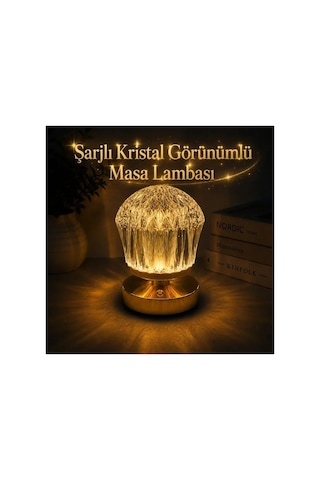 Kristal Görünümlü Şarjlı Led Gece Lambası Rgb Renkli Ve Sarı Işıklı Dekoratif Masa Aydınlatması Gold
