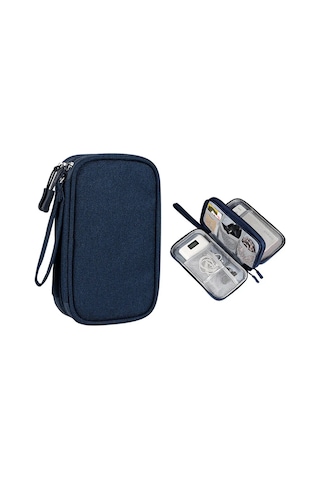 Fosenze Siyah Dijital Aksesuar Depolama Çantası - 21x12.5x6 Cm, Su Geçirmez, 2 Bölmeli, Taşınabilir Elektronik Organizer