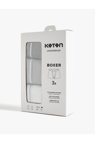 Koton Pamuklu Basic Çizgili Lastik Detaylı 3'lü Boxer Set Gri 6wlm90072mk Gri