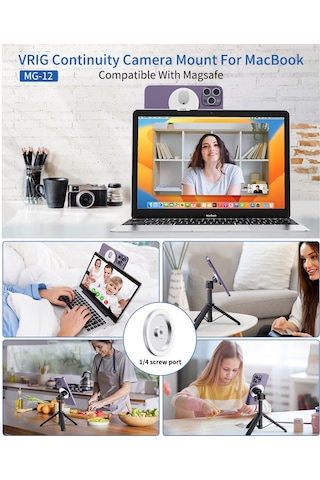 Youmex İphone 12/13/14 Serisi İçin Manyetik Telefon Tutucu, 1/4 Vida Deligi İle Mac Kamerasına Dönüştürücü - Vrıg Mg-12 GÜMÜŞ
