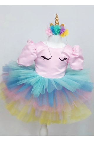 Unicorn Model Kız Çocuk Bebek Abiye Elbise Kostüm (369035771)