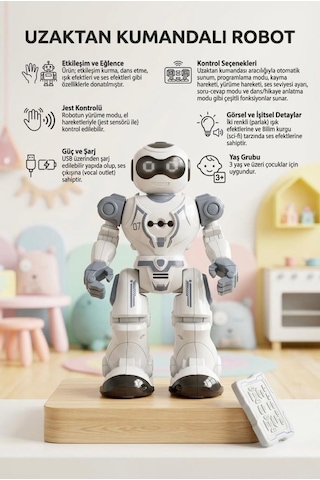 Usb Şarjlı Dans Eden Robot 16 Fonksiyonlu Ses Ve Işıklı Programlanabilir Jest Kontrollü Akıllı Robot
