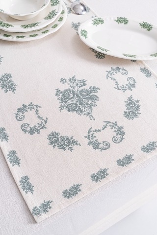 Flowers Green Keten Runner-7527 Çok Rekli